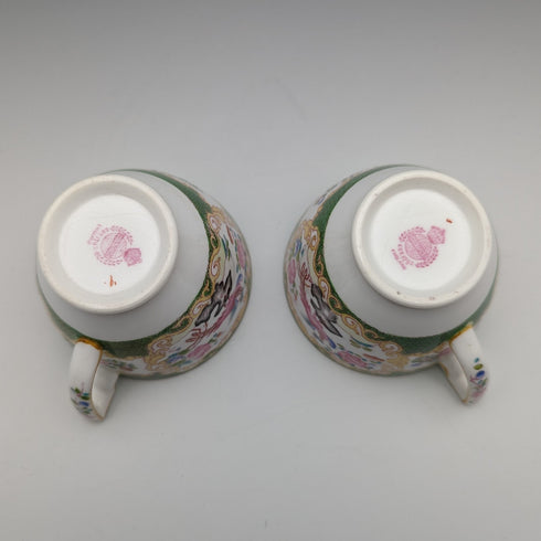 20 世紀初英國復古明頓茶杯三重奏一對雞蛇綠色